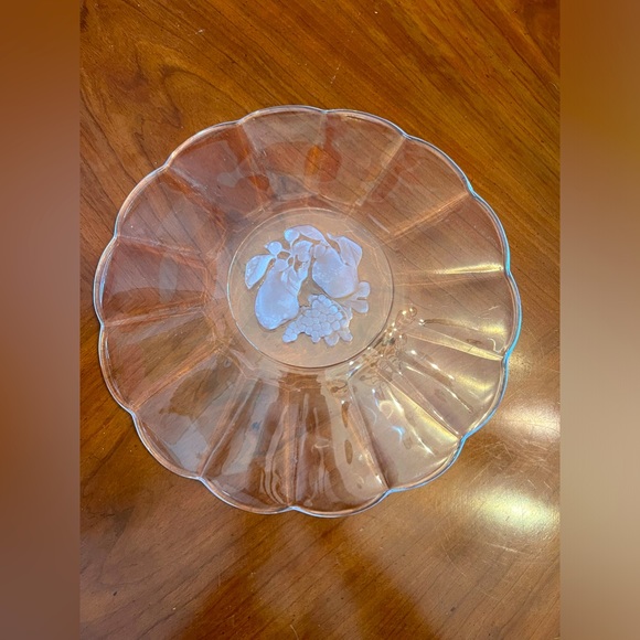 VAL St LAMBERT "Brussels" Clear Crystal Fruit Serving Torte Platter - Picture 7 of 9